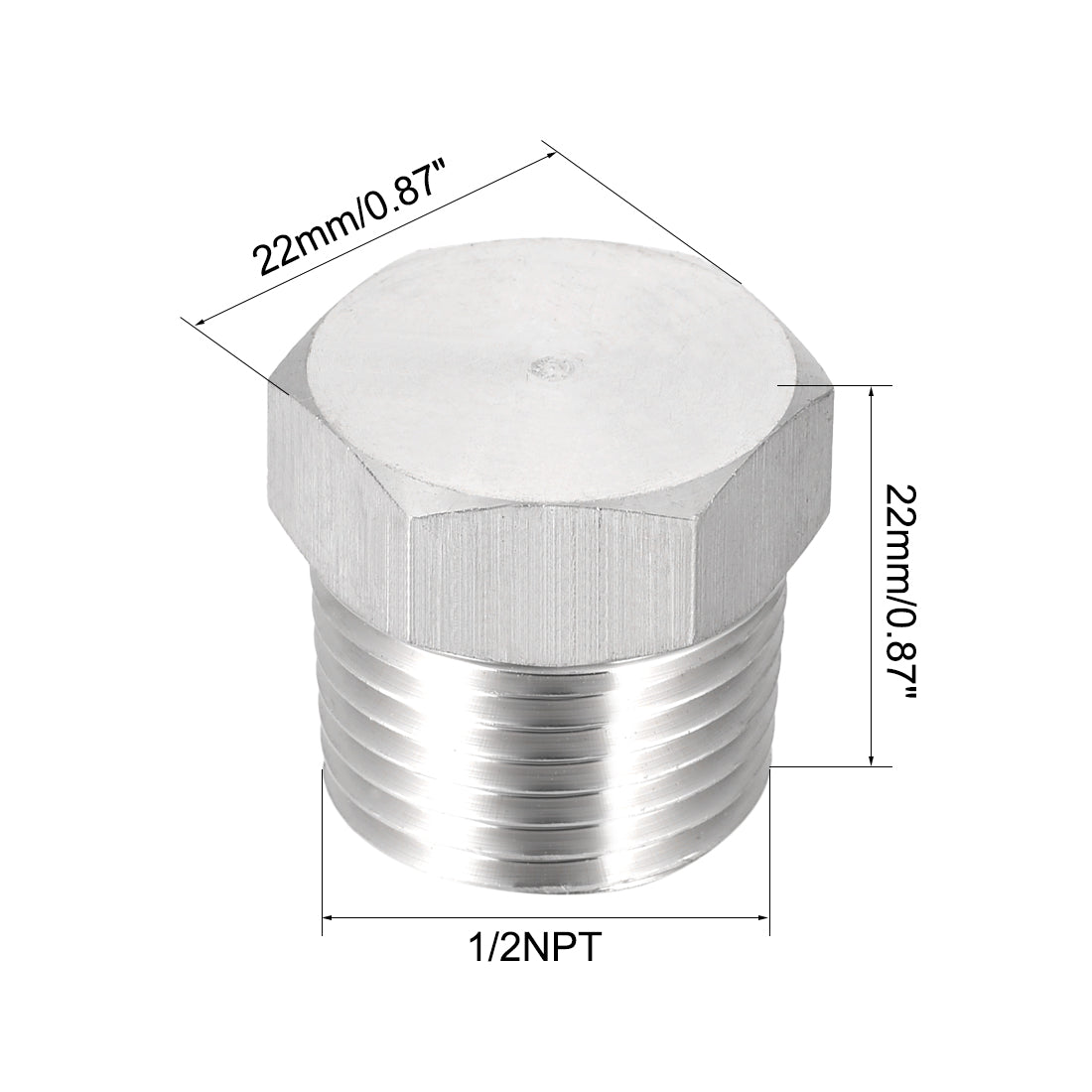 uxcell Uxcell 1/2NPT Male Outer Hex Head Plug - 304 Stainless Steel Solid Thread Corrosion Resistant Bung Plug Pipe Fitting 3Pcs