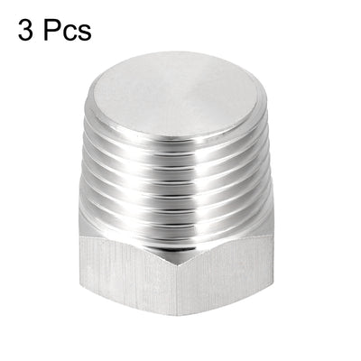 Harfington Uxcell 1/2NPT Male Outer Hex Head Plug - 304 Stainless Steel Solid Thread Corrosion Resistant Bung Plug Pipe Fitting 3Pcs