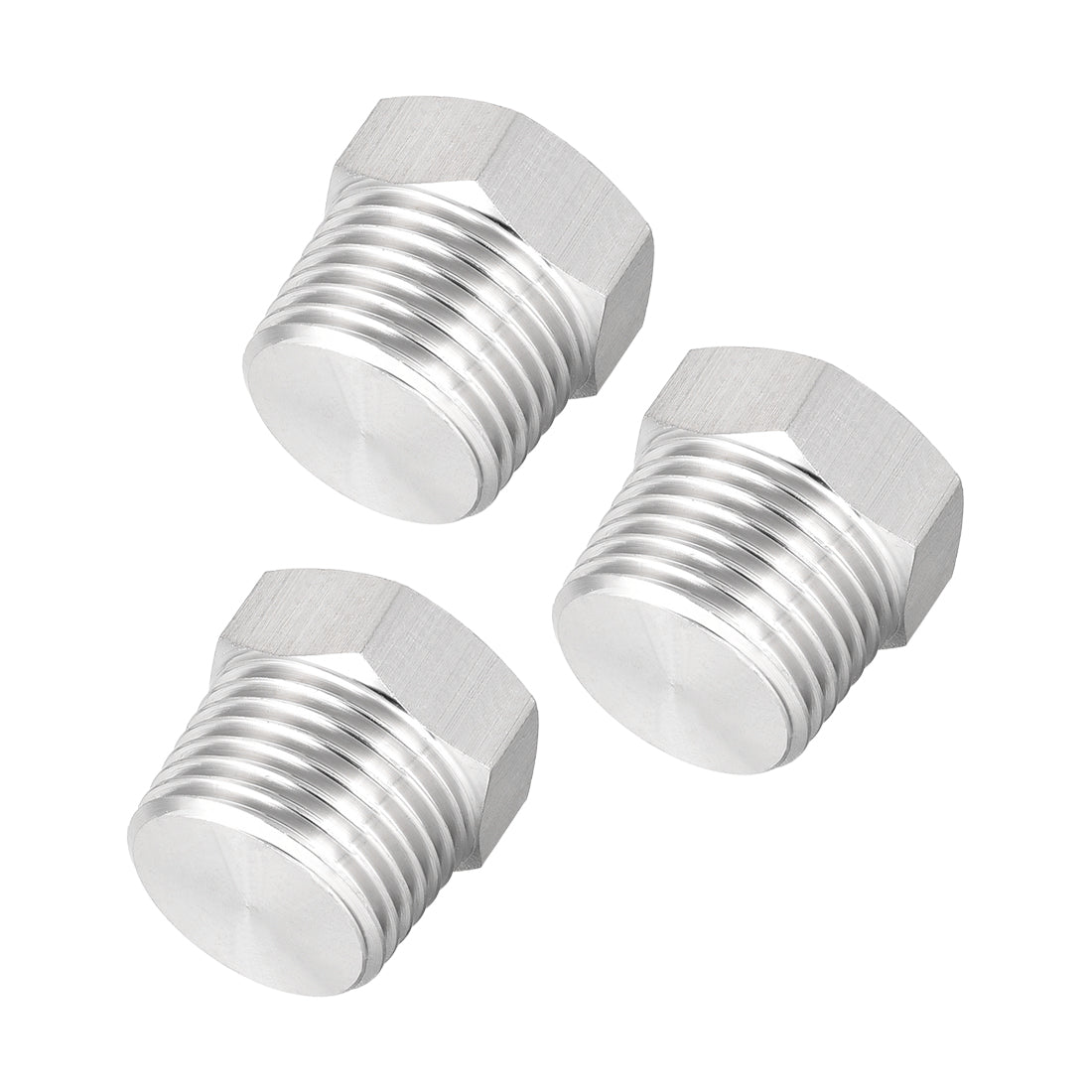 uxcell Uxcell 1/2NPT Male Outer Hex Head Plug - 304 Stainless Steel Solid Thread Corrosion Resistant Bung Plug Pipe Fitting 3Pcs