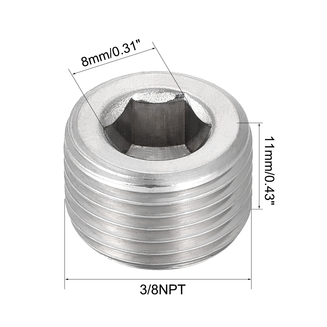 Uxcell Uxcell Hex Countersunk Plug - Stainless Steel Pipe Fitting 1/2NPT Male Thread Socket Pipe Adapter Connector 2Pcs