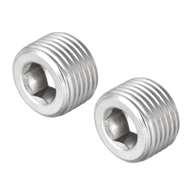 Harfington Uxcell Hex Countersunk Plug - Stainless Steel Pipe Fitting 1/2NPT Male Thread Socket Pipe Adapter Connector 2Pcs