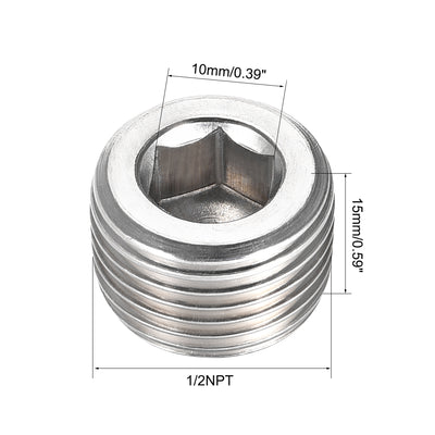 Harfington Uxcell Hex Countersunk Plug - Stainless Steel Pipe Fitting 1/2NPT Male Thread Socket Pipe Adapter Connector 2Pcs