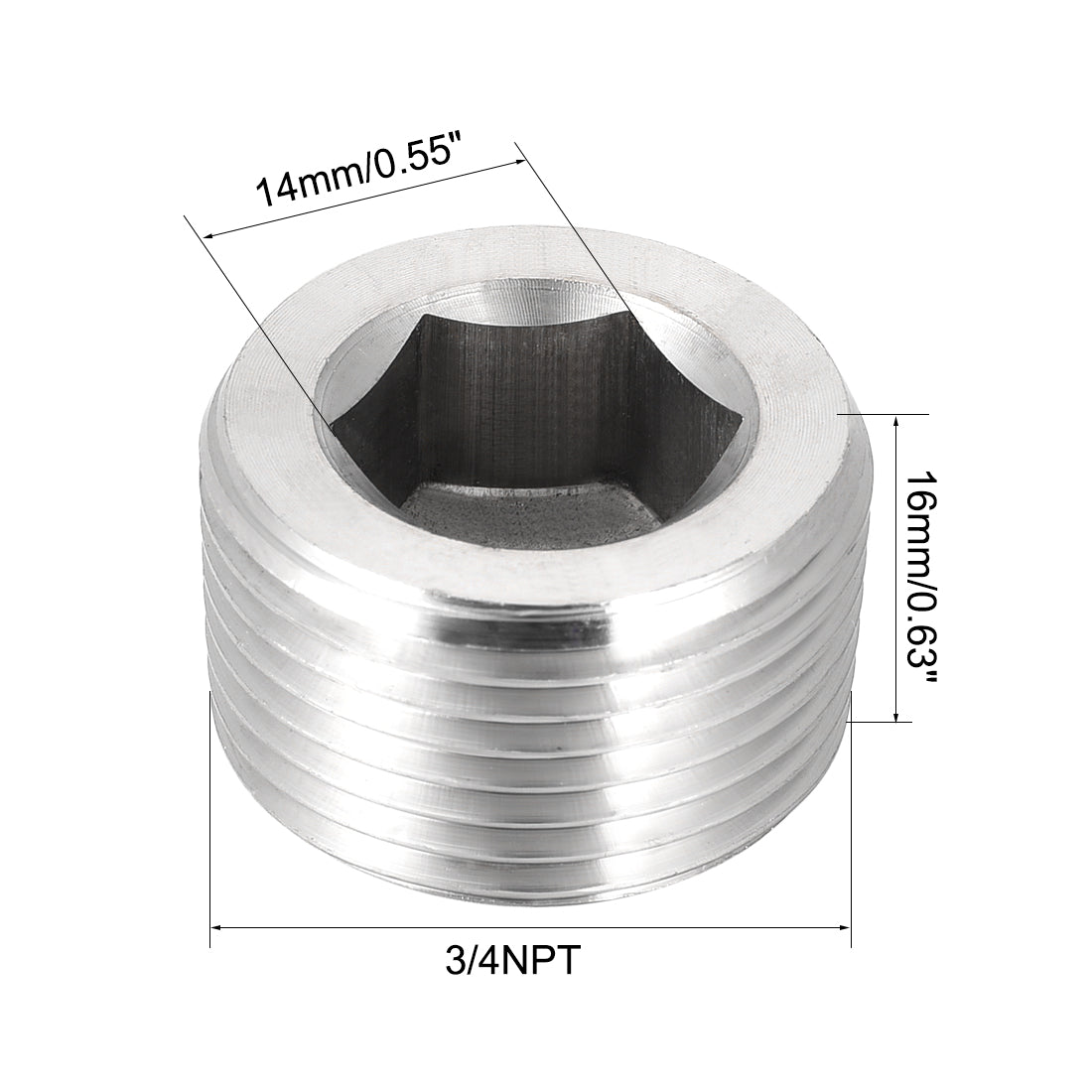 Uxcell Uxcell Hex Countersunk Plug - Stainless Steel Pipe Fitting 1/2NPT Male Thread Socket Pipe Adapter Connector 2Pcs