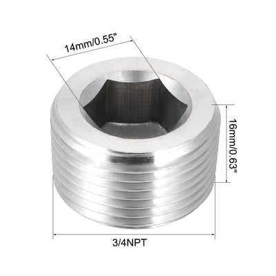 Harfington Uxcell Hex Countersunk Plug - Stainless Steel Pipe Fitting 1/2NPT Male Thread Socket Pipe Adapter Connector 2Pcs