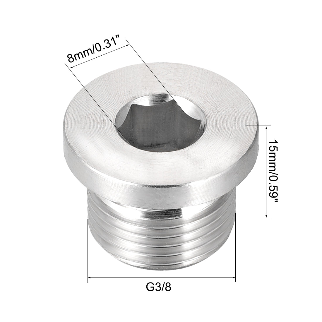 Uxcell Uxcell Countersunk Plug Internal Hex Head Socket with Flange - G1/2 Male Stainless Steel Pipe Fitting Thread 2Pcs