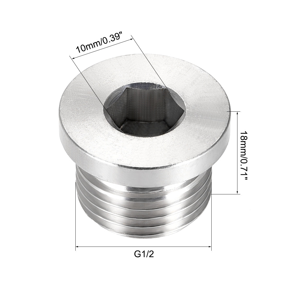 Uxcell Uxcell Countersunk Plug Internal Hex Head Socket with Flange - G1/2 Male Stainless Steel Pipe Fitting Thread 2Pcs