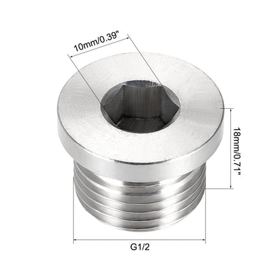 Harfington Uxcell Countersunk Plug Internal Hex Head Socket with Flange - G1/2 Male Stainless Steel Pipe Fitting Thread 2Pcs