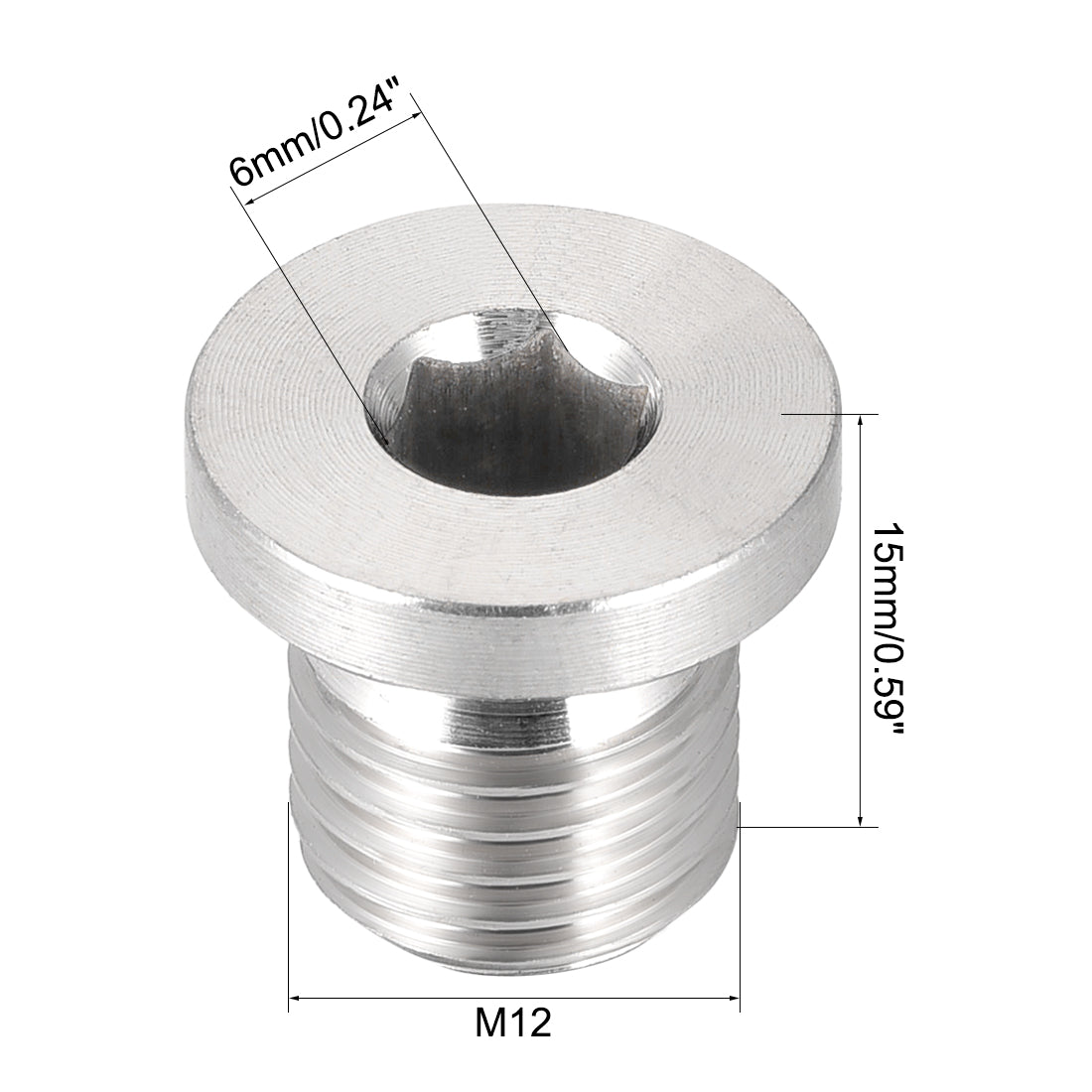 Uxcell Uxcell Countersunk Plug Internal Hex Head Socket with Flange - M12 x 1.5 Male Stainless Steel Pipe Fitting Thread 2Pcs