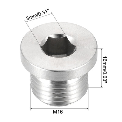 Harfington Uxcell Countersunk Plug Internal Hex Head Socket with Flange - M22 x 1.5 Male Stainless Steel Pipe Fitting Thread