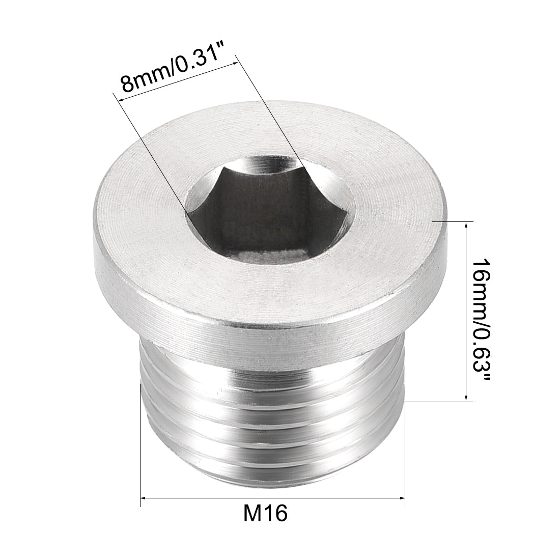 Uxcell Uxcell Countersunk Plug Internal Hex Head Socket with Flange - M12 x 1.5 Male Stainless Steel Pipe Fitting Thread 2Pcs