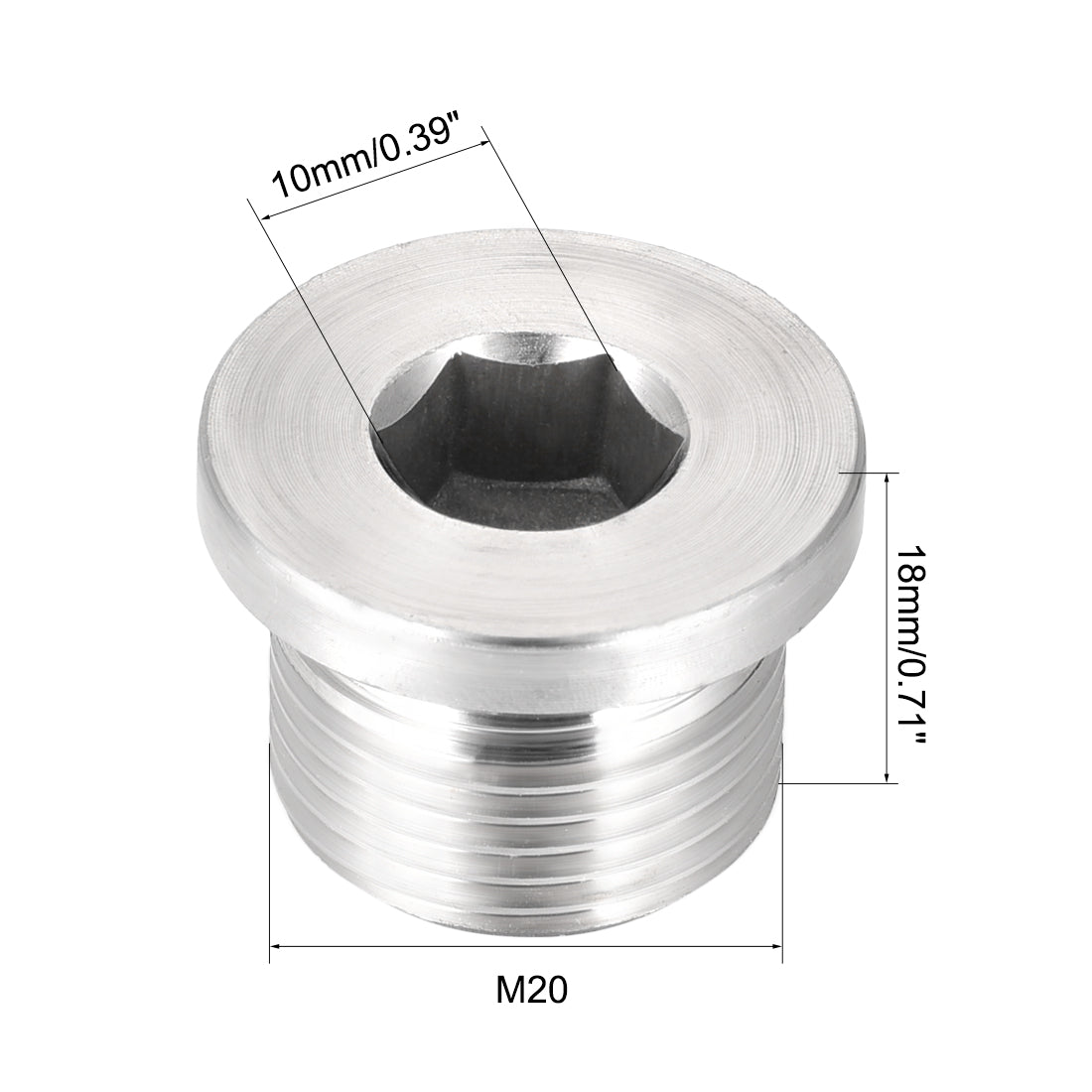 Uxcell Uxcell Countersunk Plug Internal Hex Head Socket with Flange - M12 x 1.5 Male Stainless Steel Pipe Fitting Thread 2Pcs