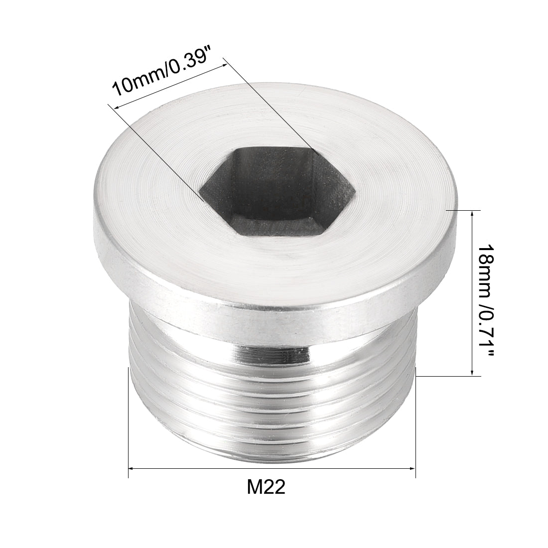 Uxcell Uxcell Countersunk Plug Internal Hex Head Socket with Flange - M22 x 1.5 Male Stainless Steel Pipe Fitting Thread