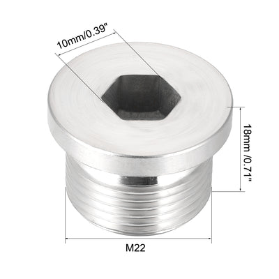 Harfington Uxcell Countersunk Plug Internal Hex Head Socket with Flange - M22 x 1.5 Male Stainless Steel Pipe Fitting Thread