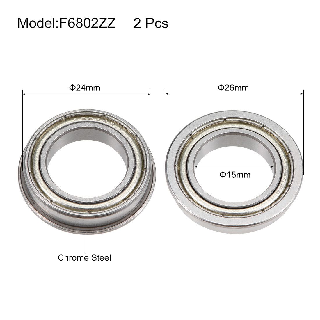 uxcell Uxcell Flange Ball Bearing Shielded Chrome Steel Bearing