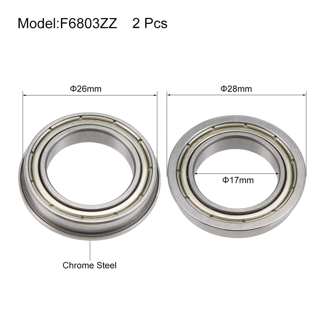 uxcell Uxcell Flange Ball Bearing Shielded Chrome Steel Bearing