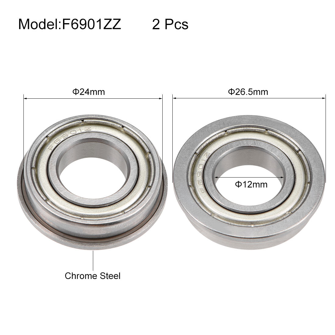 uxcell Uxcell Flange Ball Bearing Shielded Chrome Steel Bearing