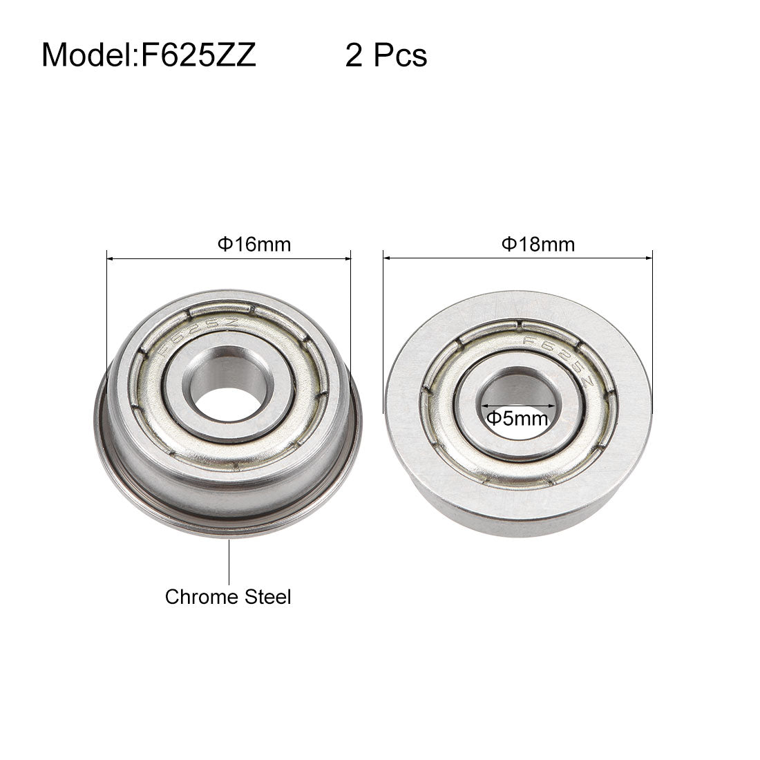 uxcell Uxcell Flange Ball Bearing Shielded Chrome Steel Bearing