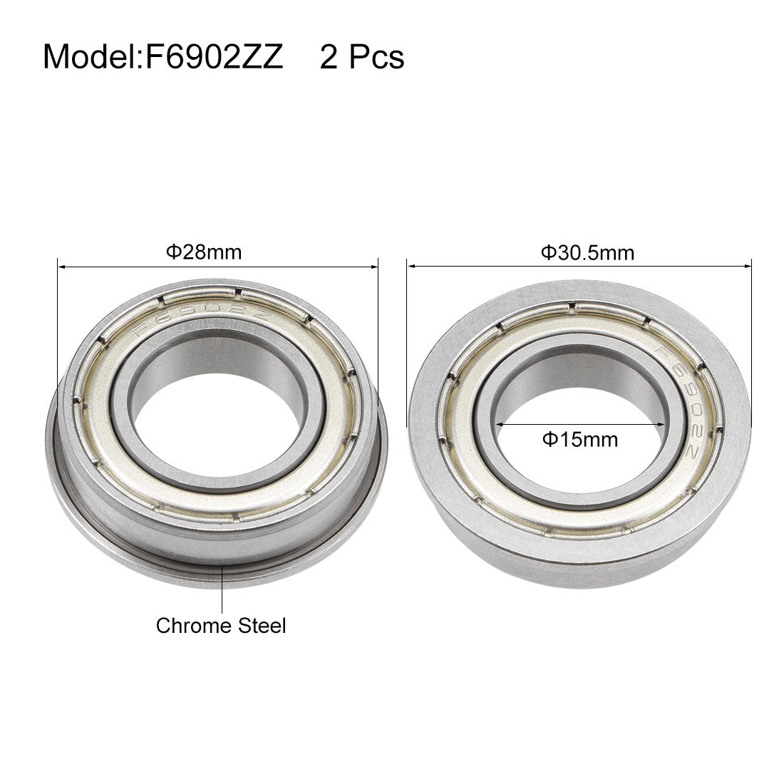 uxcell Uxcell Flange Ball Bearing Shielded Chrome Steel Bearing