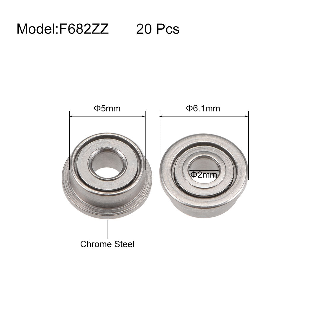 uxcell Uxcell F682ZZ Flange Ball Bearing 2mmx5mmx2.3mm Double Shielded Chrome Bearings 20 Pcs