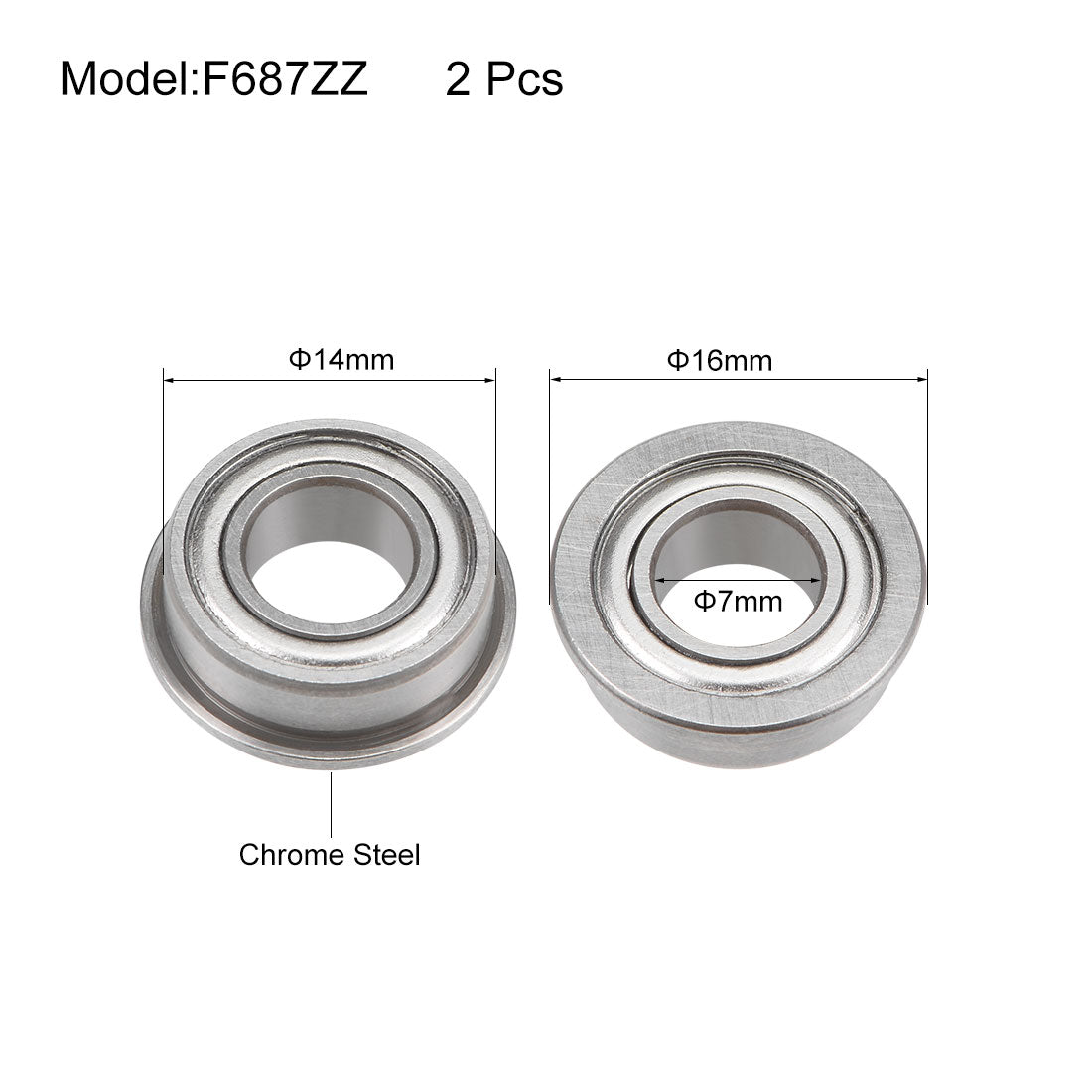 uxcell Uxcell Flanged Ball Bearings Shielded Chrome Steel Bearings