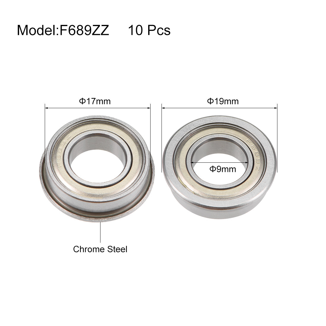 uxcell Uxcell F689ZZ Flange Ball Bearing 9x17x5mm Shielded Chrome Bearings 10pcs