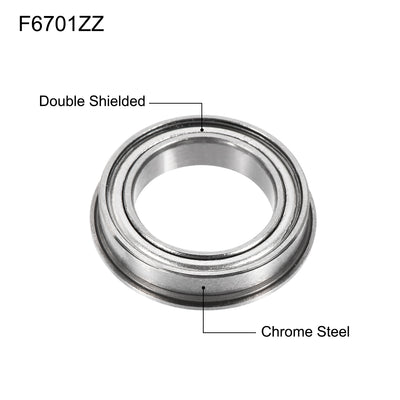 Harfington Uxcell F6701ZZ Flange Ball Bearing 12mmx18mmx4mm Double Metal Shielded (GCr15) Chrome Steel Bearings