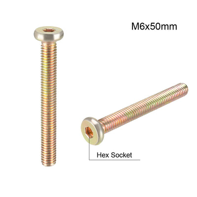 Harfington Uxcell M6x50mm Furniture Screw Hex Socket Zinc Plated Full Thread Carbon Steel 10Pcs