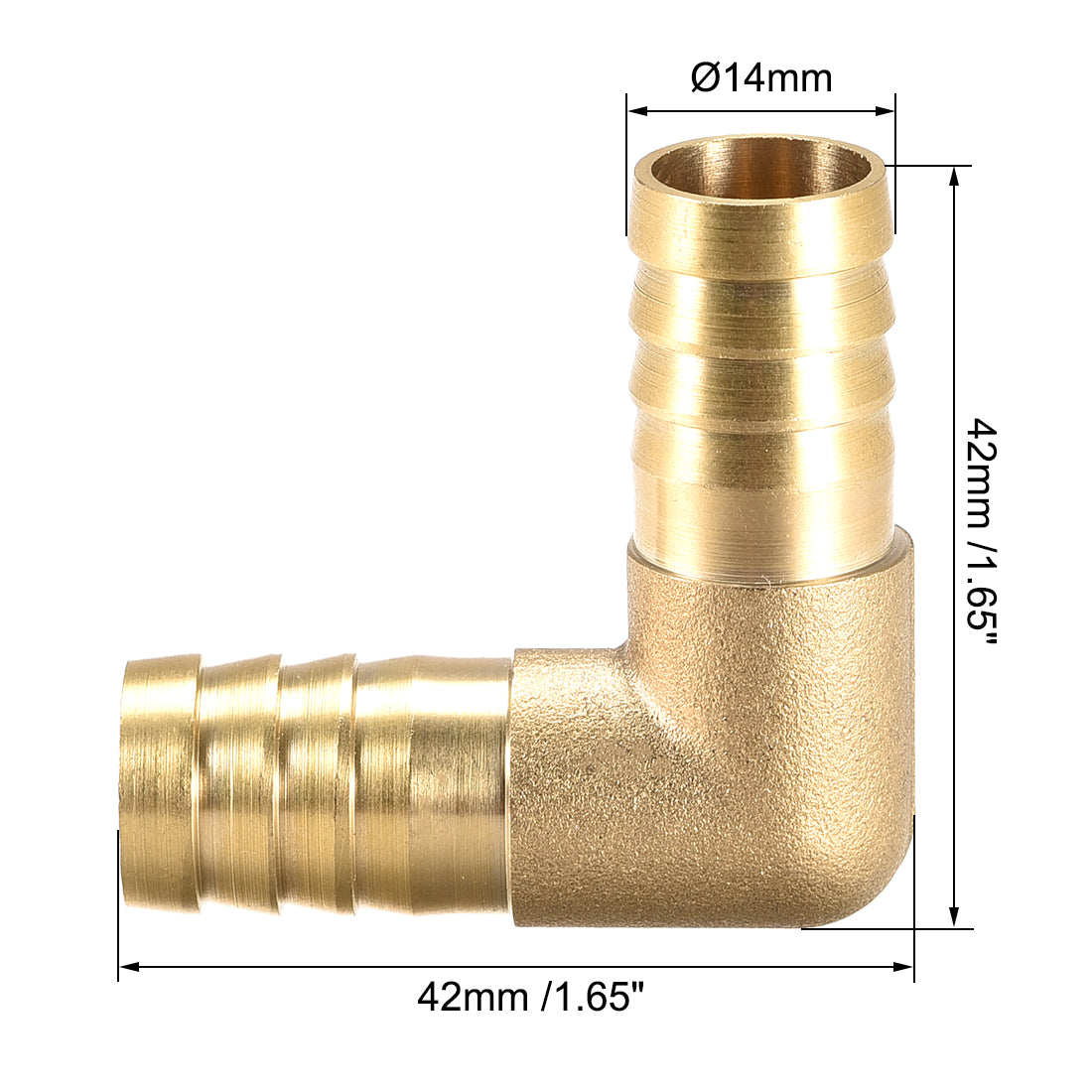 uxcell Uxcell 14mm Barb Brass Hose Fitting 90 Degree Elbow Pipe Connector Coupler Tubing 4pcs