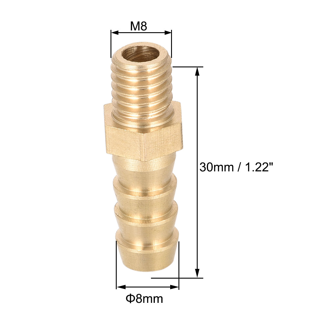 uxcell Uxcell Brass Fitting Connector Metric M8-1.25 Male to Barb Fit Hose ID 8mm 4pcs