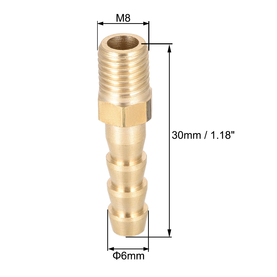 uxcell Uxcell Brass Fitting Connector Metric M8-1 Male to Barb Fit Hose ID 6mm 2pcs