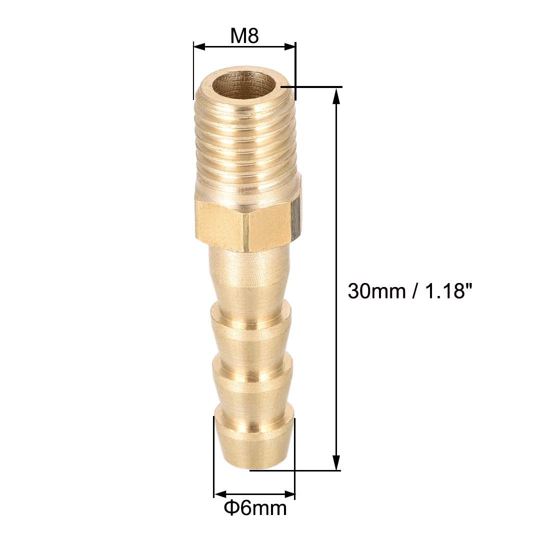 uxcell Uxcell Verbindungsstück aus Messing etrischer Stecker mit Widerhaken Schlauchtülle 6 mm x M8 x 1 (4 Stück)