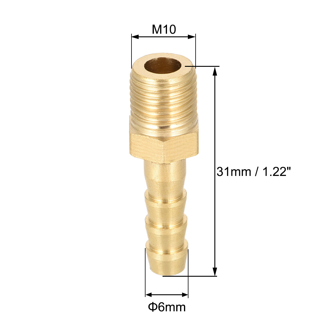 uxcell Uxcell Brass Fitting Connector Metric M10-1 Male to Barb Fit Hose ID 6mm 4pcs