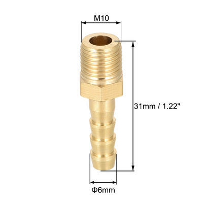 Harfington Uxcell Brass Fitting Connector Metric M10-1 Male to Barb Fit Hose ID 6mm 4pcs