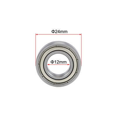 Harfington Uxcell 6901ZZ Deep Groove Ball Bearings Z2 12x24x6mm Double Shielded Chrome Steel 4pcs