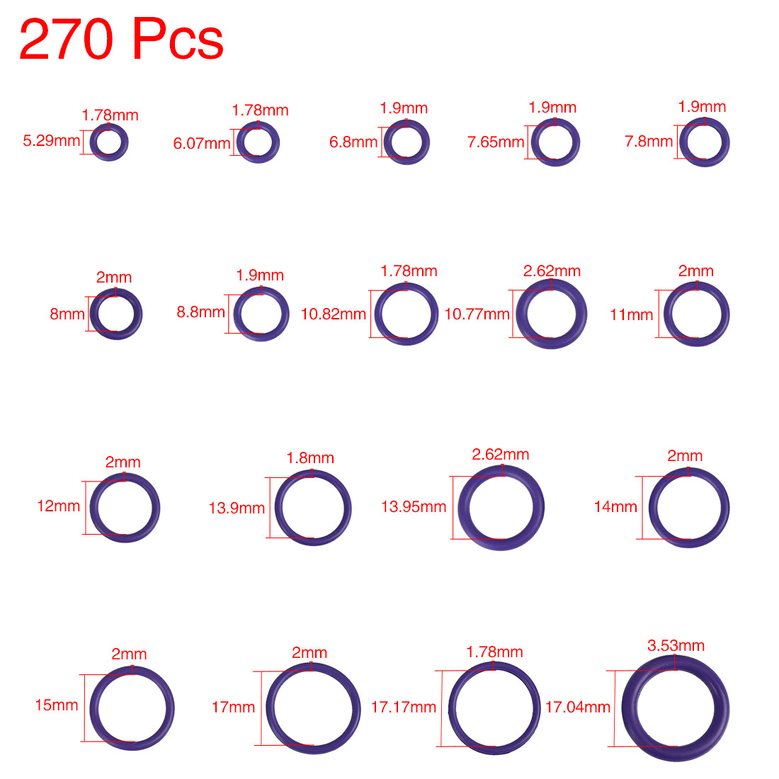 Harfington 270pcs 18 Size Purple Rubber O-Ring Sealing Gasket Washer Seal Assortment Set with Holder Case