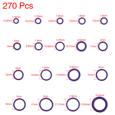 Harfington 270pcs 18 Size Purple Rubber O-Ring Sealing Gasket Washer Seal Assortment Set with Holder Case