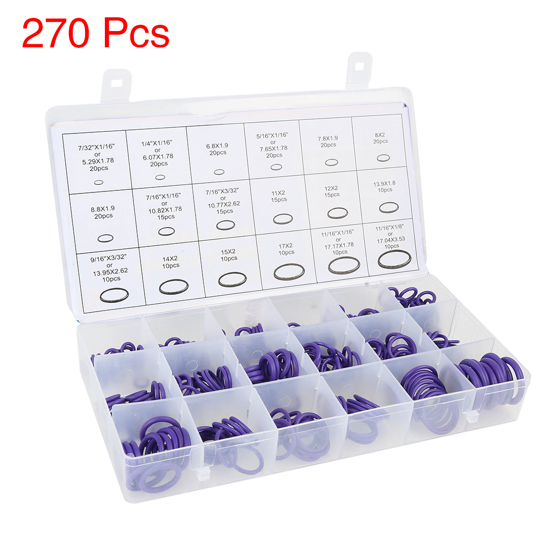 Harfington 270pcs 18 Size Purple Rubber O-Ring Sealing Gasket Washer Seal Assortment Set with Holder Case