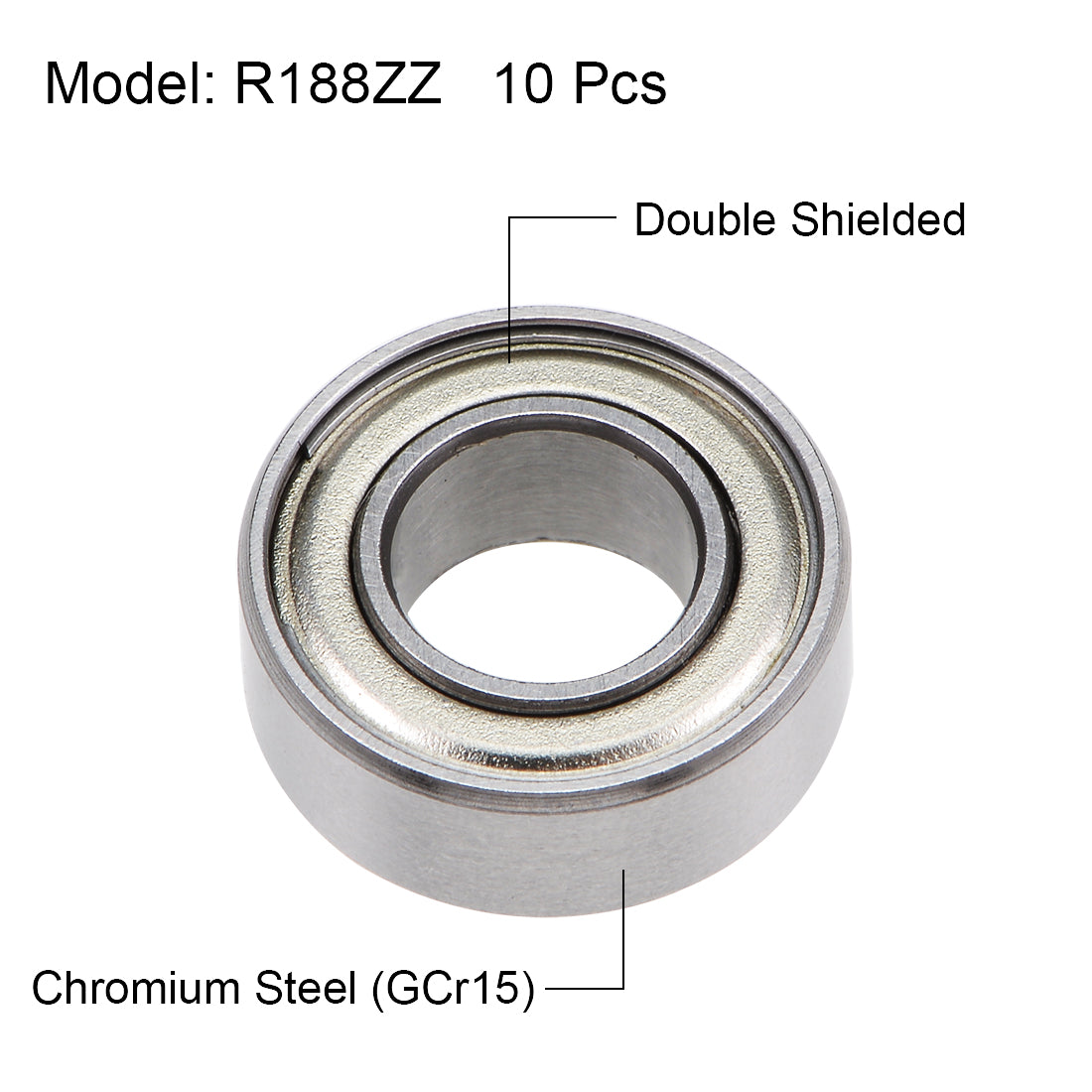 uxcell Uxcell R188ZZ Deep Groove Ball Bearings Z2 1/4x1/2x3/16 inch Double Shielded Chrome Steel 10pcs