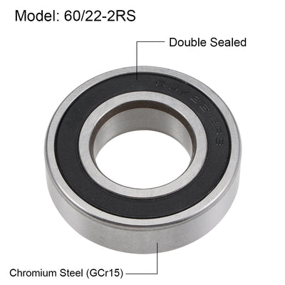 Harfington Uxcell 60/22-2RS Deep Groove Ball Bearing Z2 22x44x12mm Double Sealed Chrome Steel