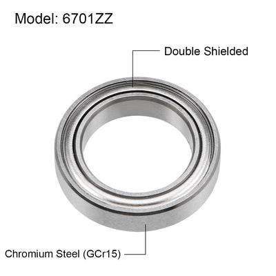 Harfington Uxcell 6701ZZ Deep Groove Ball Bearings Z2 12x18x4mm Double Shielded Chrome Steel 10pcs