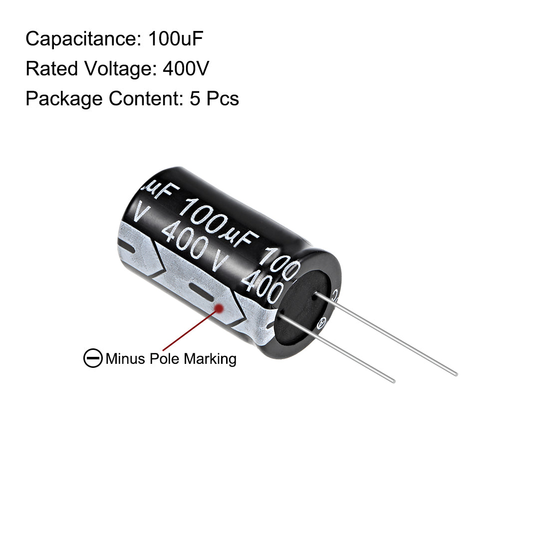 uxcell Uxcell 5Stk. 100uF 400V Kondensator Aluminum Elektrolytkondensator 105C Hohe Temperatur