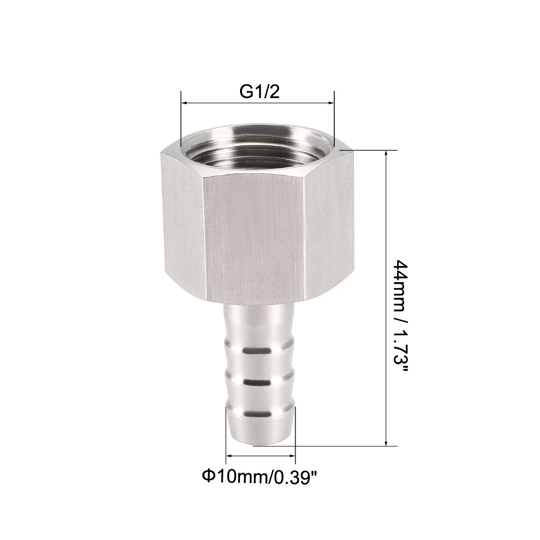 uxcell Uxcell Stainless Steel Barb Hose Fitting Connector Adapter 10mm Barbed x G1/2 Female Pipe 3Pcs