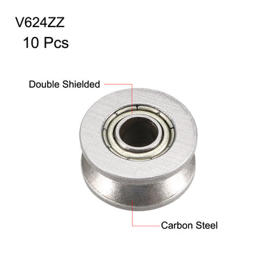 Harfington Uxcell V624ZZ Deep Groove Guide Pulley Rail Ball Bearings 4mmx13mmx6mm Double Metal Shielded Carbon Steel Bearings 10pcs