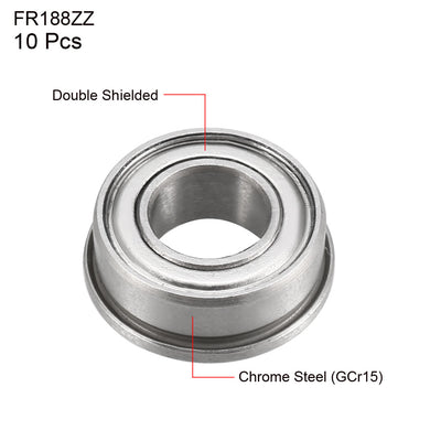 Harfington Uxcell 10Stk.FR188ZZ Flanschkugellager 1/4" x 1/2" x 3/16" Doppelt abgeschirmt (GCr15)