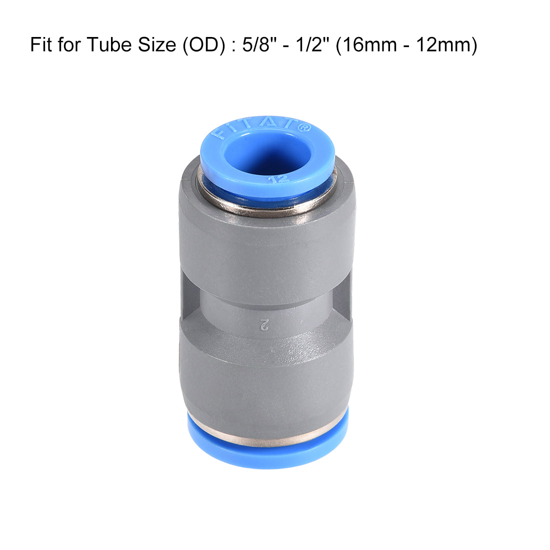 uxcell Uxcell Straight Push to Connector Reducer Fitting 16mm to 12mm Plastic Union Pipe Tube Fitting Grey