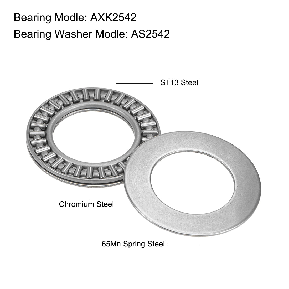 uxcell Uxcell Thrust Needle Roller Bearings with Washers Bearings Chrome Steel