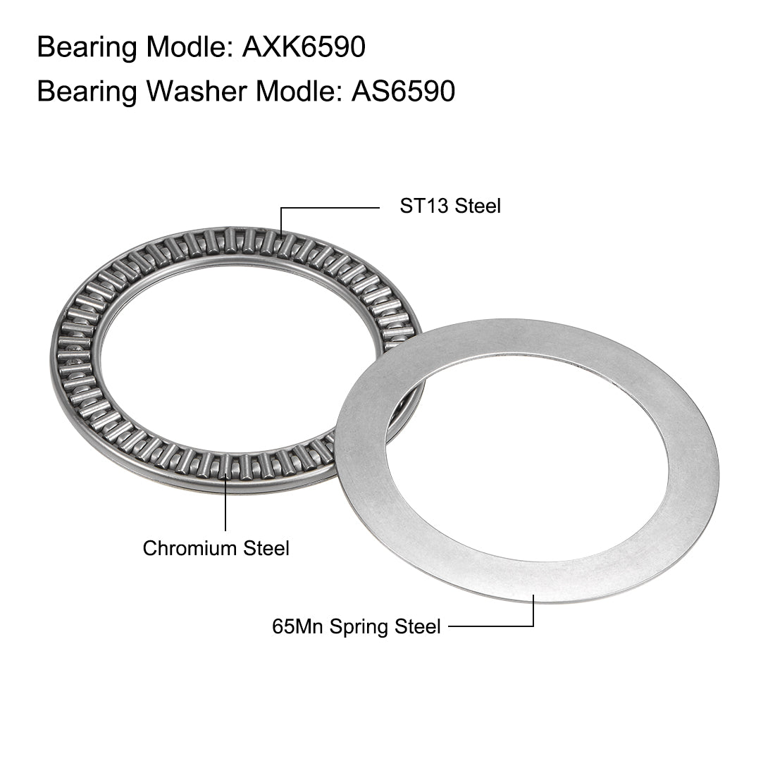 uxcell Uxcell Thrust Needle Roller Bearings with Washers Bearings Chrome Steel