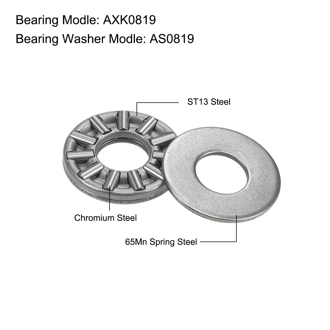 uxcell Uxcell Thrust Needle Roller Bearings with Washers Chrome Steel