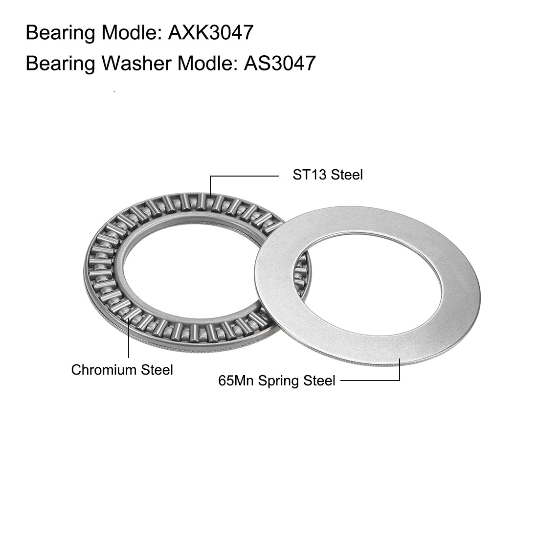 uxcell Uxcell Thrust Needle Roller Bearings with Washers Bearings Chrome Steel