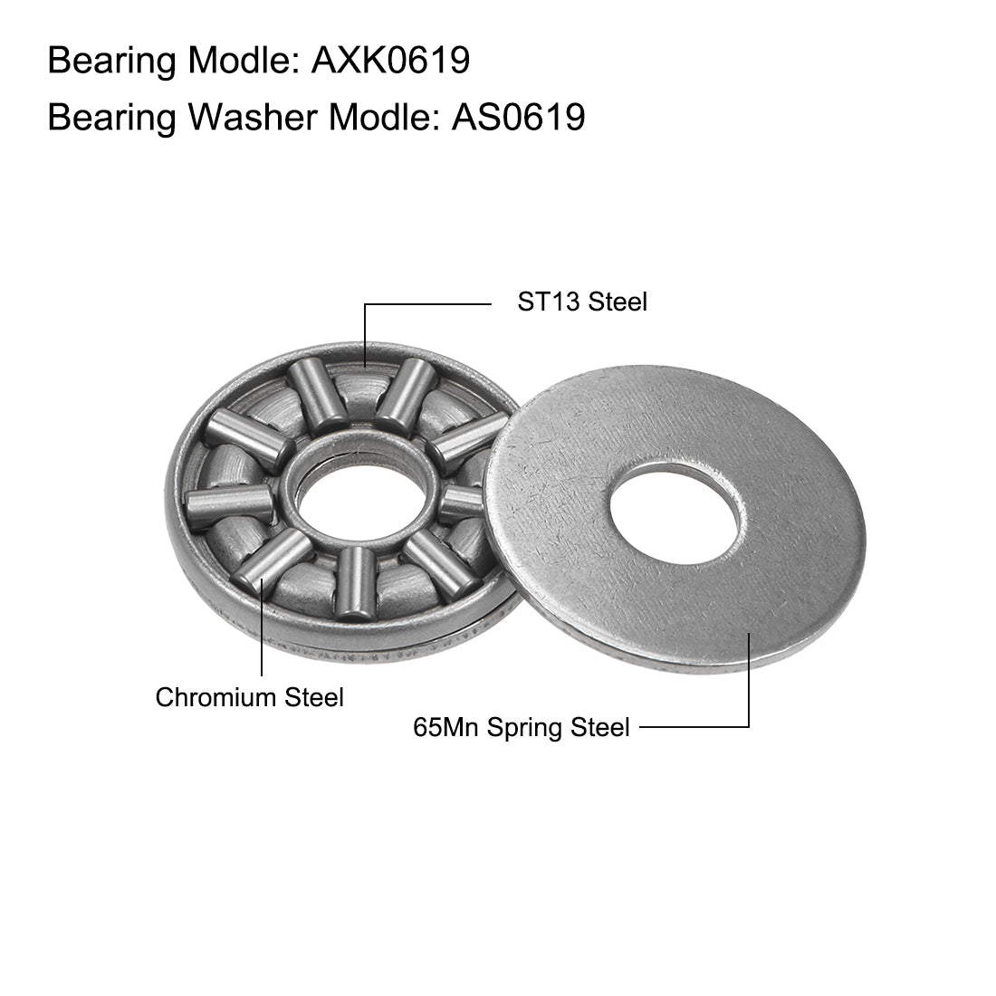 uxcell Uxcell Thrust Needle Roller Bearings with Washers Bearings Chrome Steel